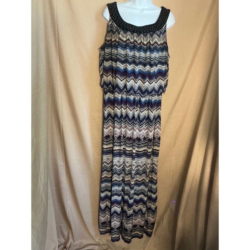 R&M Richards Maxi Dress Women 18W Multicolor Excellent Studded Chevron Blouson